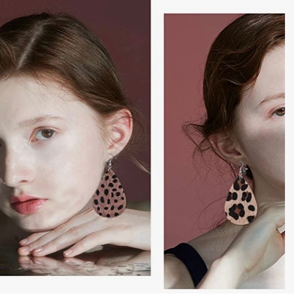 ‼️5/$20 Faux Leather Dangle earrings Cheetah print - Picture 3 of 6